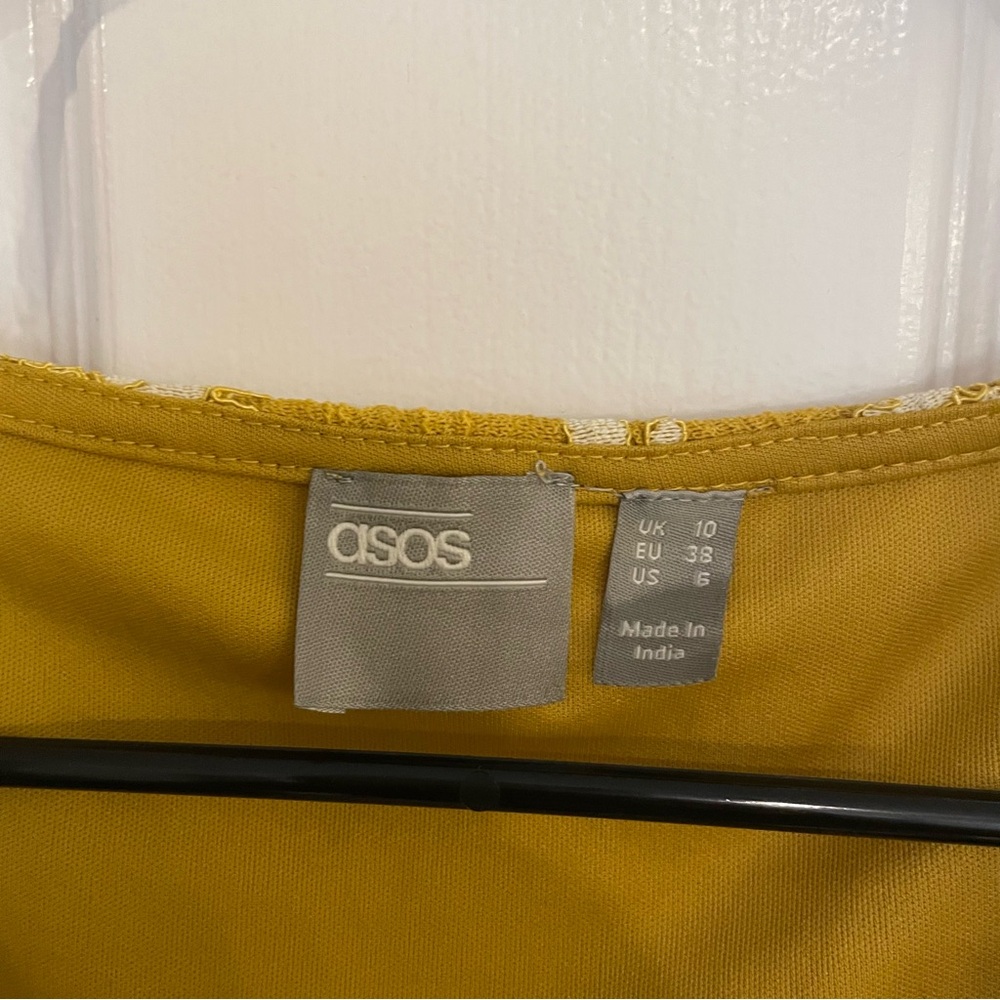 ASOS Mustard Yellow Lace Button Front Midi Dress Size 6 - Picture 5 of 11